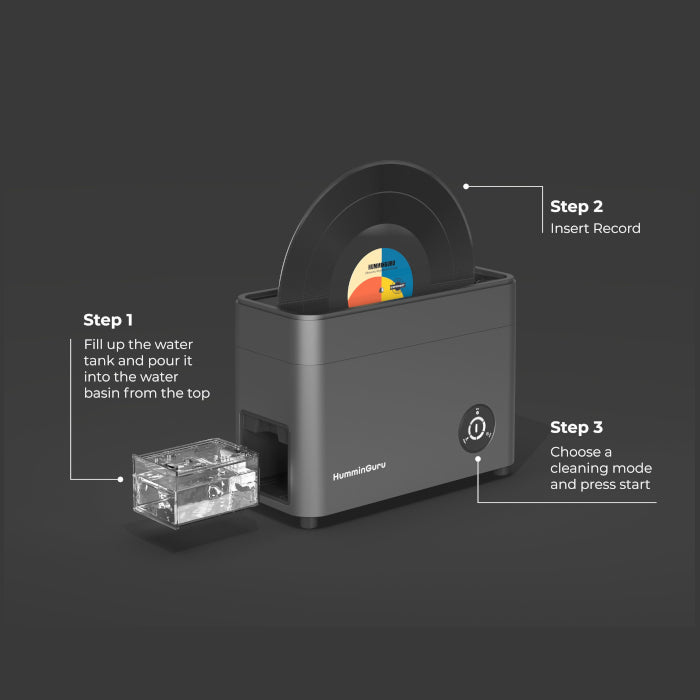 HumminGuru Ultrasonic Vinyl Record Cleaner Bundle with 7" & 10" Record Adapter