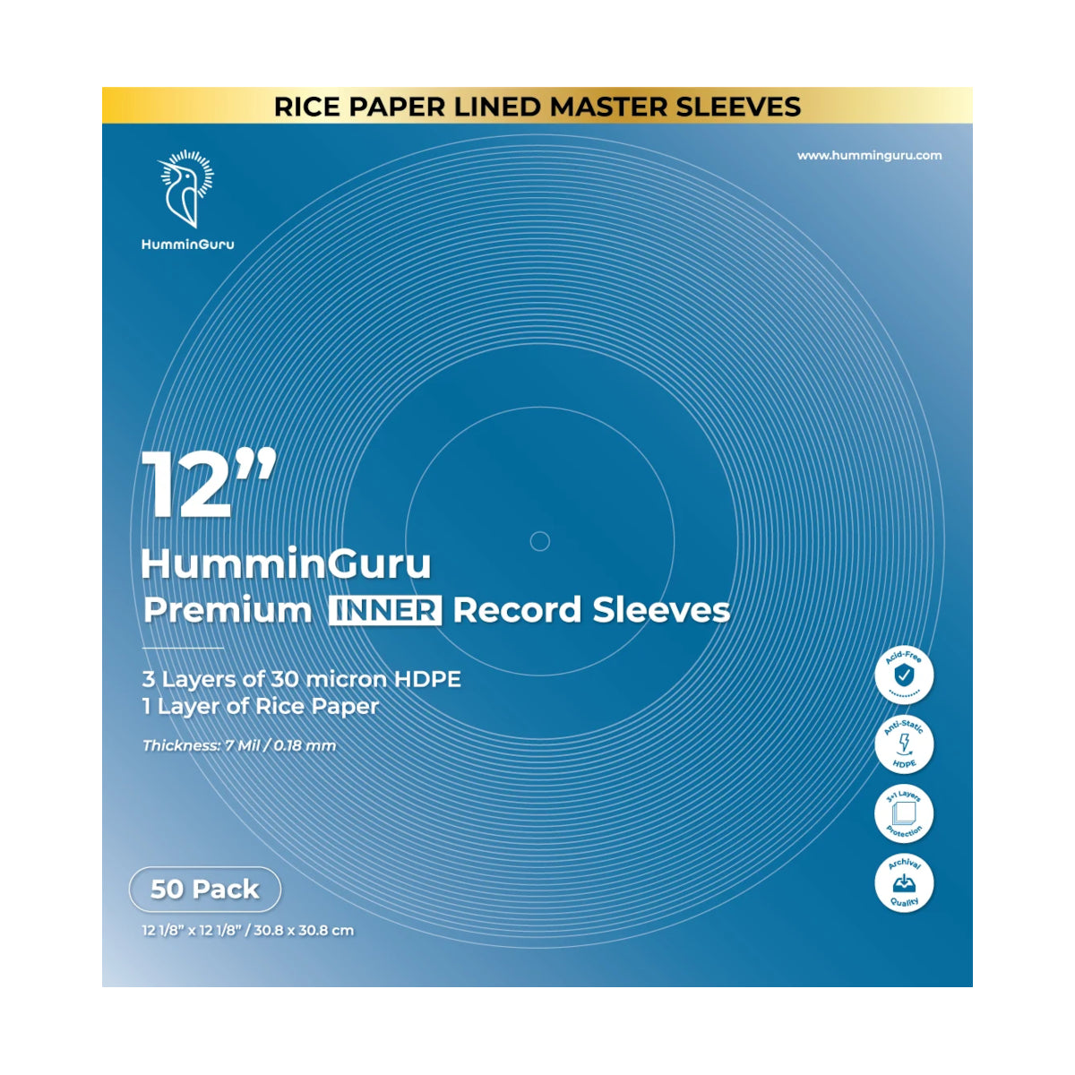 HumminGuru 12" Premium Inner Record Sleeves (50 pack)