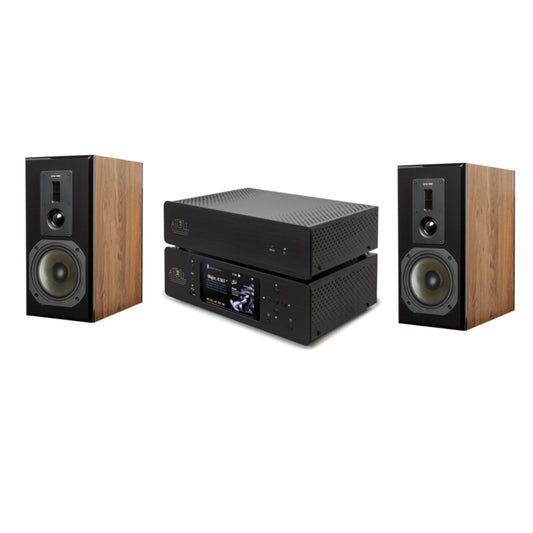 Compact all-in-one Hi-Fi system Atoll Streamer & Amplifier & Dynavoice Definition Bookshelf Speakers