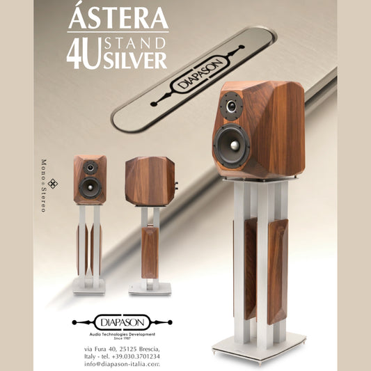 Diapason Astera Bookshelf Speakers 1 Pair with 4U Stands Silver 1 Pair (Handmade in Italy)